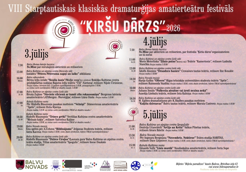 8. Starptautiskā klasiskā dramaturģijas amatierteātru festivāla "Ķiršu dārzs 2026" programma