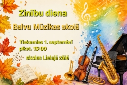 Rudenīga afiša, kas aicina uz zinību dienu Balvu Mūzikas skolā.