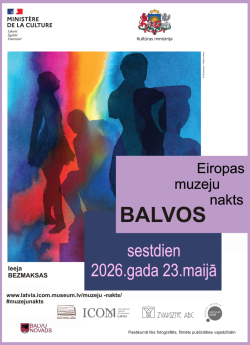 Krāsains plakāts reklamē Eiropas Muzeju nakti Balvos, kas notiks sestdien, 2026. gada 23. maijā. Plakātā redzami cilvēku silueti košās krāsās, norādīta bezmaksas ieeja un pasākuma organizatori.