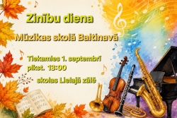 Rudenīga afiša, kas aicina uz zinību dienu Balvu Mūzikas skolā.