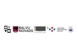 Šajā attēlā redzama sponsoru un sadarbības partneru logotipu josla uz balta fona. No kreisās uz labo pusi izvietoti: UTE, Balvu novads, Valsts kultūrkapitāla fonds, Latviešu vēsturiskās zemes un Latgales reģiona attīstības aģentūra logotipi. Visi logotipi izvietoti vienā horizontālā rindā ar skaidri salasāmiem nosaukumiem.