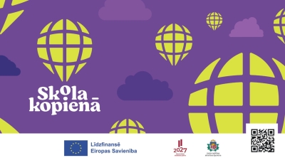 Īstenotā projektā "Skola – kopienā" logo