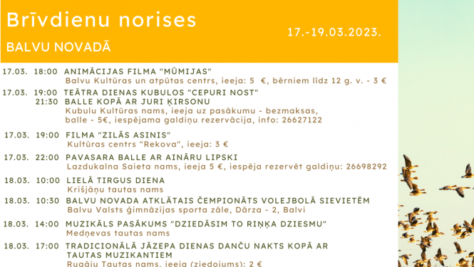 Brīvdienu norises Balvu novadā 17. – 19.03.