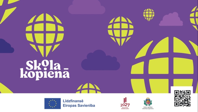 Īstenotā projektā "Skola – kopienā" logo