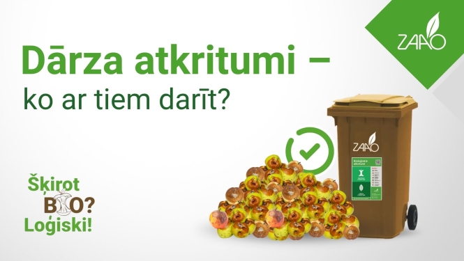 Attēlā redzama atkritumu tvertne ar dārza atkritumiem.