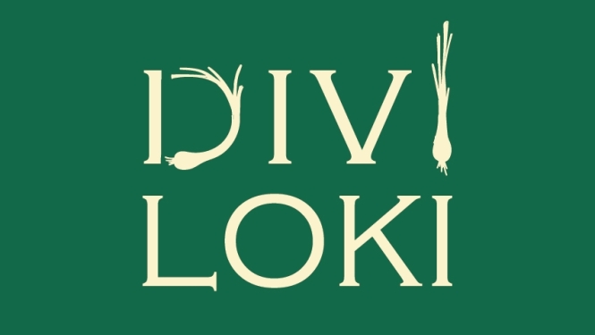 Uzņēmuma ''Divi loki'' logo uz zaļās krāsas fona