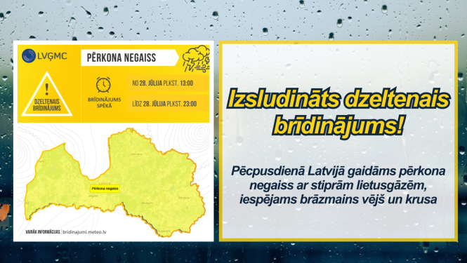 Izsludināts dzeltenais brīdinājums!