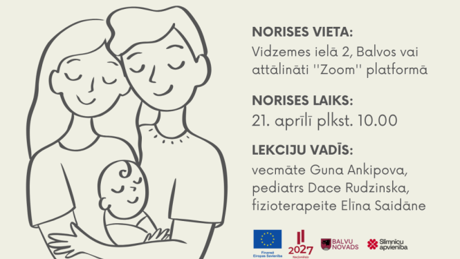 Ikona ar jaunu ģimeni un informācija par gaidāmo lekciju topošajiem un jaunajiem vecākiem