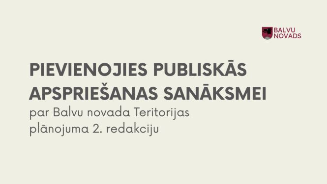 Paziņojums ar novada logo par iespēju pievienoties publiskās apspriešanas sanāksmei