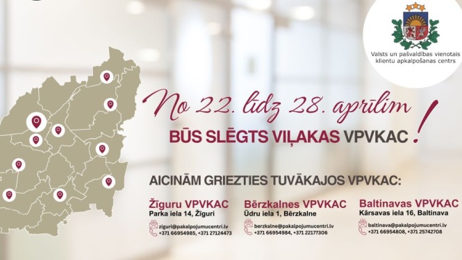 No 22. līdz 28. aprīlim būs slēgts Viļakas VPVKAC
