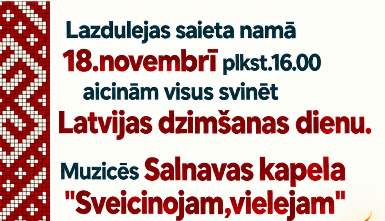 Attēlā redzama svecīte ar lāpu, Latvijas karogu uz gaiša fona