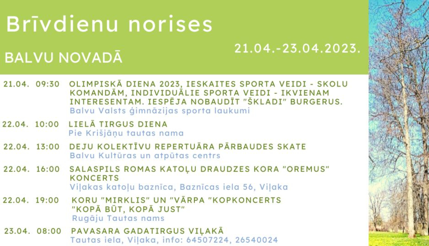 Brīvdienu norises Balvu novadā 21. – 23. 04.