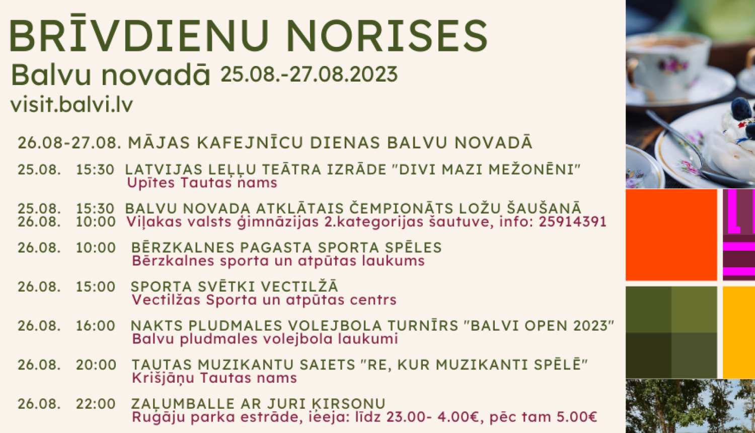 Brīvdienu norises Balvu novadā 25.08.- 27.08.2023.