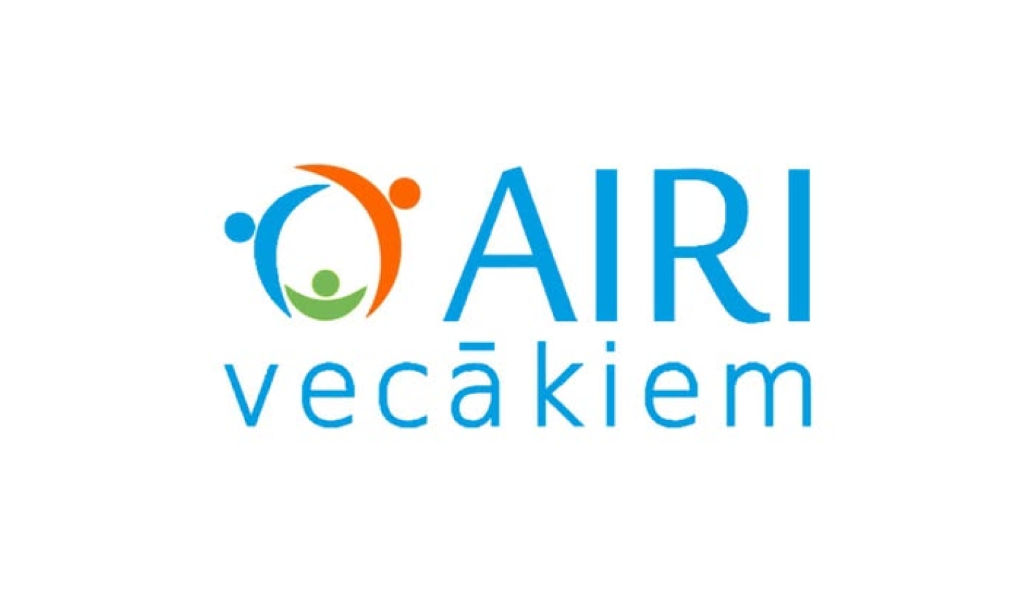 Attēlā redzams logo - AIRI vecākiem. Zili burti un grafisks simbols, 3 cilvēciņi - zaļš, zils, oranžs -sadevušies rokās.