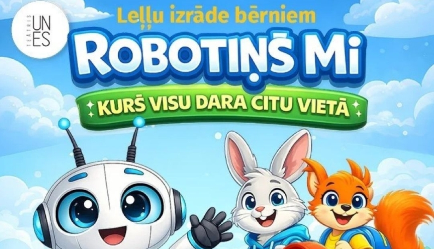 Izrāde par robotiņu Mi un viņa draugiem, redzams robitiņš un dzīvnieciņi 