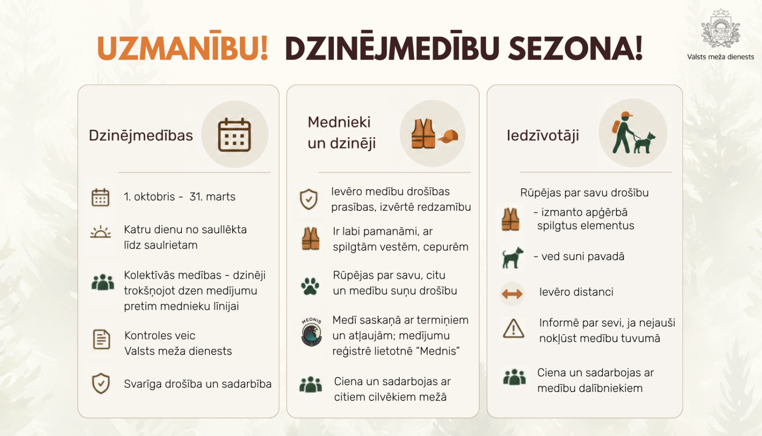 dzinējmedību informatīvs plakāts 