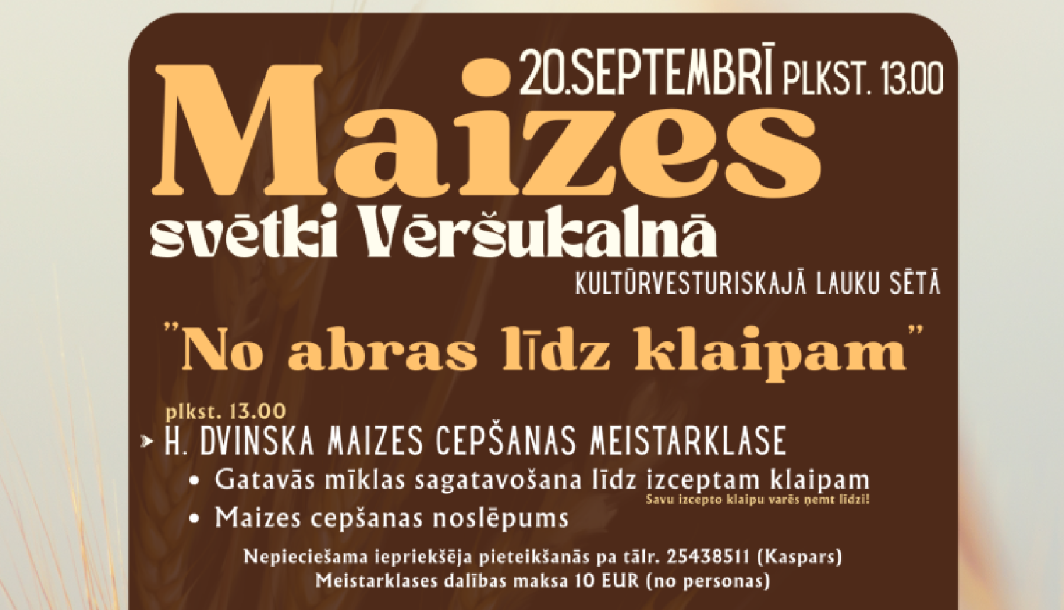 Uz tumši brūna fona redzamas maizes šķēles un rudzu vārpas.