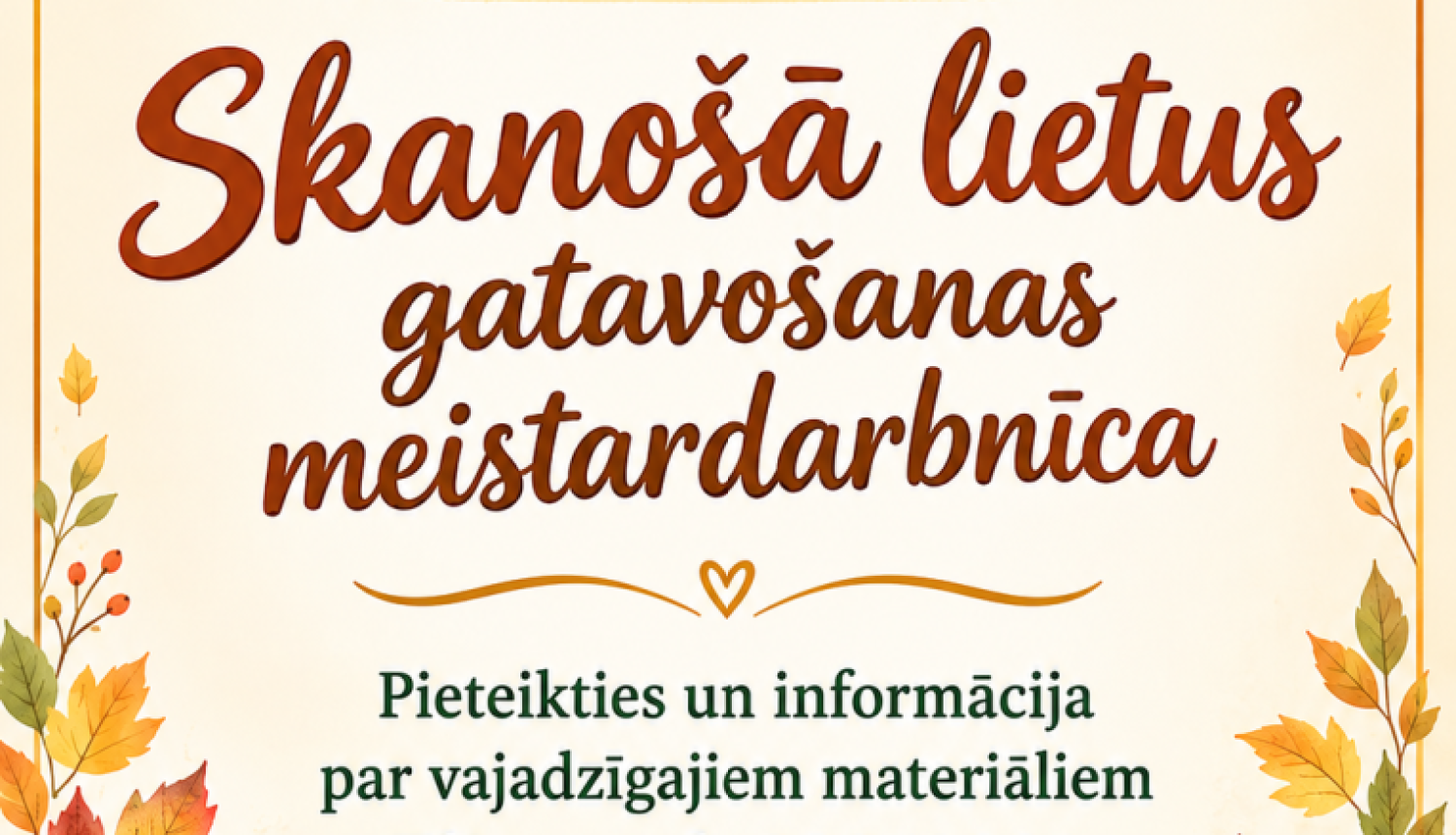 Rudens lapas fonā, afiša skanošā lietus meistarklasei 