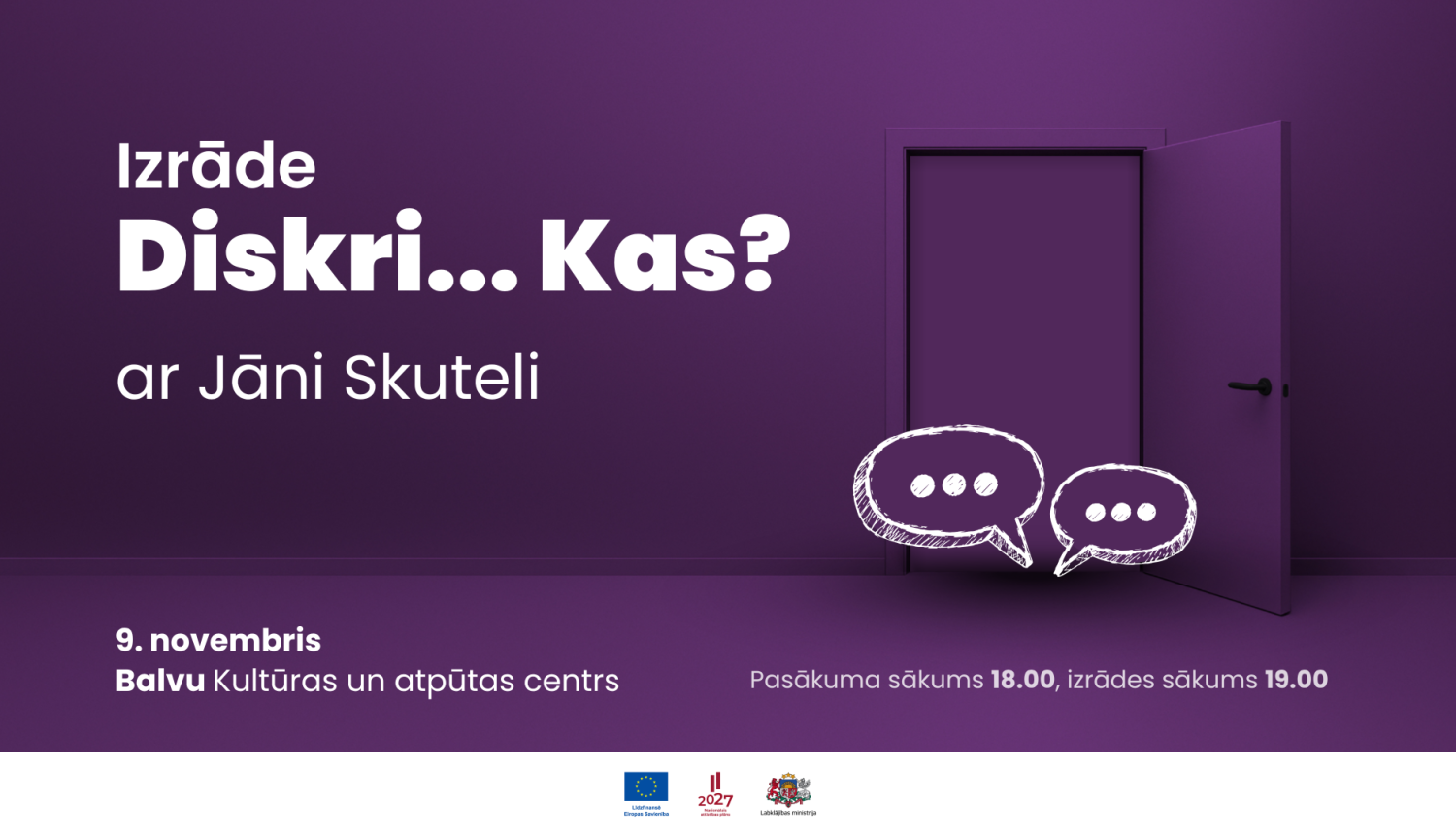 violeta afiša ar aicinājumu nākt uz stand - up izrādi arr Jāni Skuteli