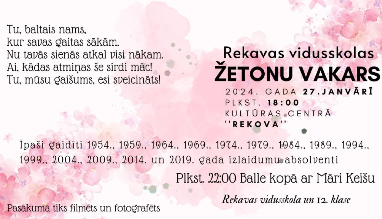 Žetonu vakars Rekavas vidusskolā