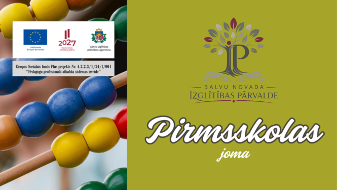 Attēlā redzamas bērnu rotaļlietas, Izglītības pārvaldes logo.