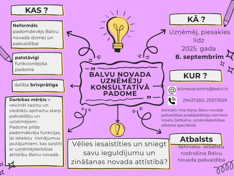 Balvu novada pašvaldība aicina uzņēmējus pieteikties Balvu novada Uzņēmēju konsultatīvajā padomē