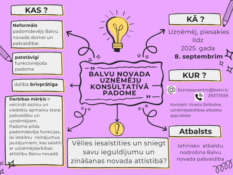 Balvu novada pašvaldības novada vadība aicina uzņēmējus pieteikties Balvu novada Uzņēmēju konsultatīvajā padomē