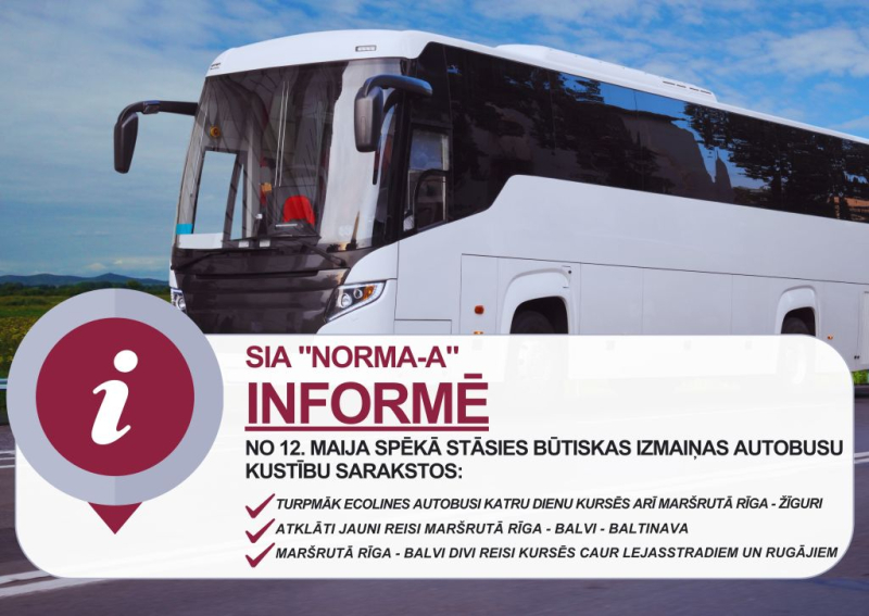 Izmaiņas autobusu kustības sarakstos