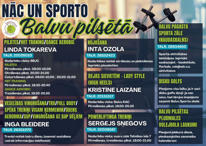 Informācija par sportiskām nodarbēm Balvu pilsētā