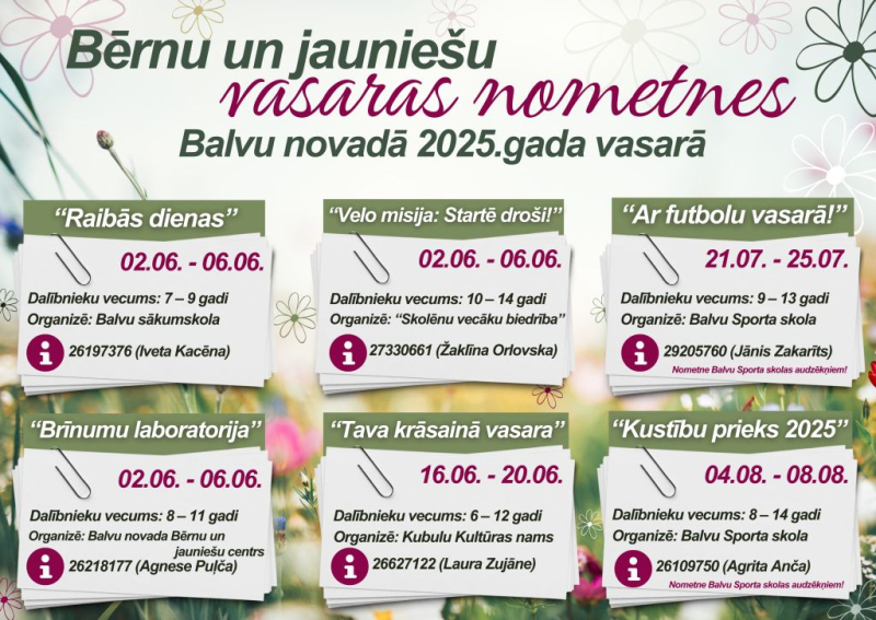 Bērnu un jauniešu vasaras nometnes Balvu novadā 2025.gada vasarā