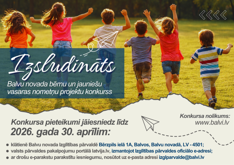 Izsludināta pieteikšanās bērnu un jauniešu vasaras nometņu projektam