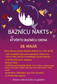 Baznīcas nakts 28. maijā programma