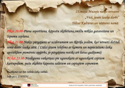 Afiša ar veca, apdeguša papīra fonu. Tajā teksts informē par Muzeju nakts pasākumu Tilžā 23. maijā. Norādīta programma ar laikiem: piena separēšana, kāpostu skābēšana, nakts pārgājiens un noslēguma vakariņas pie ugunskura. Apakšā kontaktinformācija un Balvu novada logo.