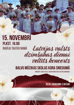 Afiša Balvu Mūzikas skolas jauktā kora koncertam