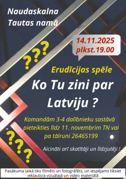 Afiša par prāta spēlēm ''Ko Tu zini par Latviju''