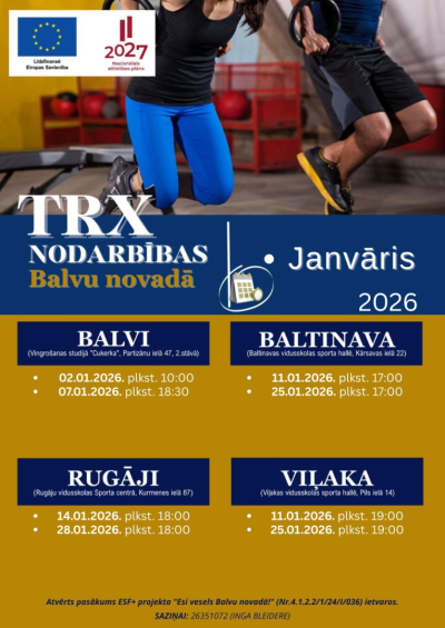 TXR nodarbību grafiks 2026.gada janvārī