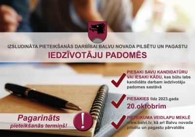 Pagarināts termiņš pieteikumu iesniegšanai darbībai iedzīvotāju padomēs