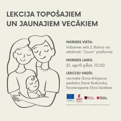 Ikona ar jaunu ģimeni un informācija par gaidāmo lekciju topošajiem un jaunajiem vecākiem