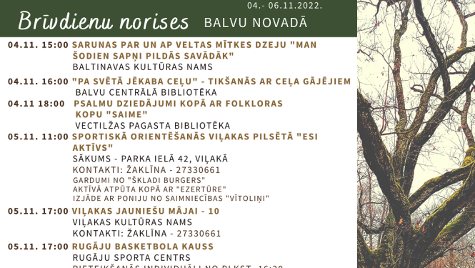 Brīvdienu norises Balvu novadā (04. - 06.11.2022.)