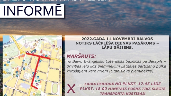 11.novembrī Balvu pilsētā būs satiksmes ierobežojumi