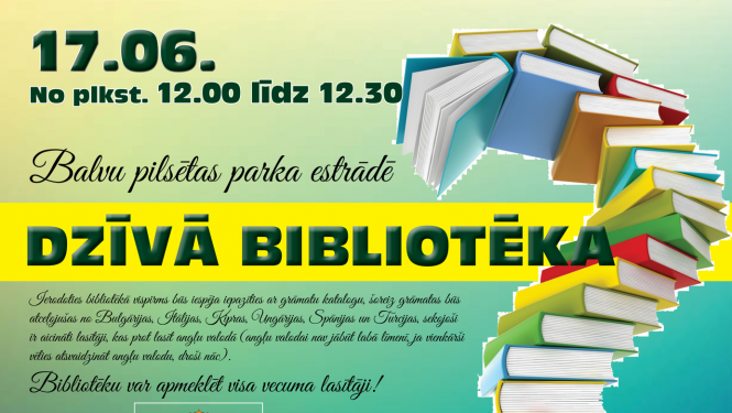 Dzīvā bibliotēka Balvu pilsētas parka estrādē 17.06.2023. laika posmā 12:00 – 12:30