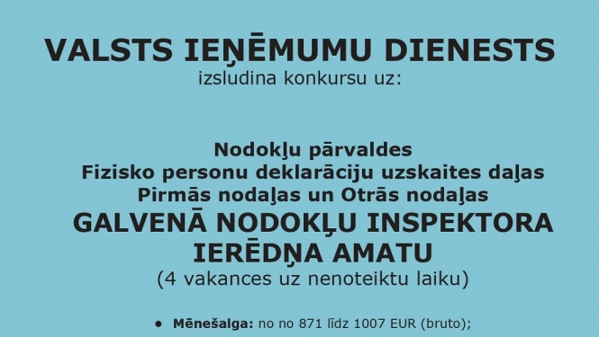 Valsts ieņēmumu dienests izsludina darba vakances