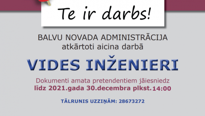 Balvu novada administrācija atkārtoti aicina darbā vides inženieri