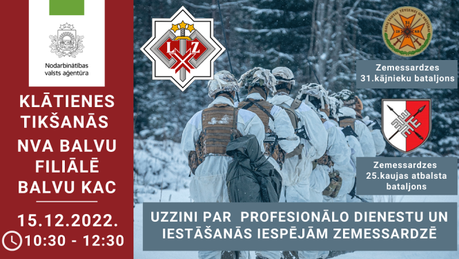 KLĀTIENES tikšanās par profesionālā dienesta iespējām, dienesta un karjeras iespējām LR Zemessardzē