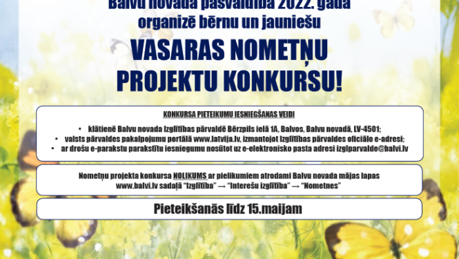 Līdz 15.maijam var iesniegt pieteikumu vasaras nometņu projektu konkursam