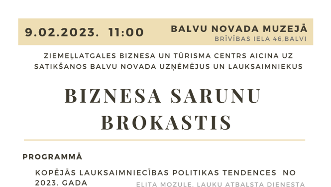 9.februārī “Biznesa sarunu brokastis” Balvu novada uzņēmējiem un lauksaimniekiem