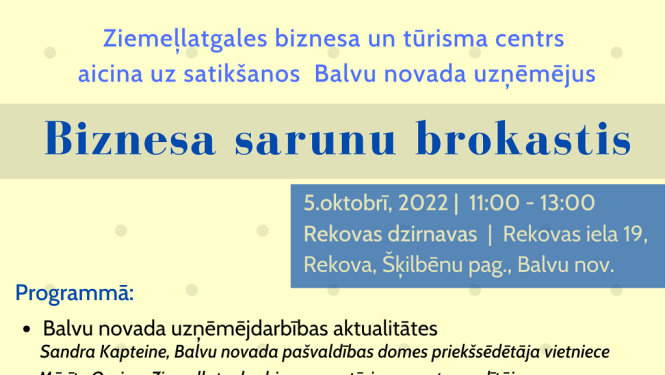 5.oktobrī “Biznesa sarunu brokastis” Balvu novada uzņēmējiem