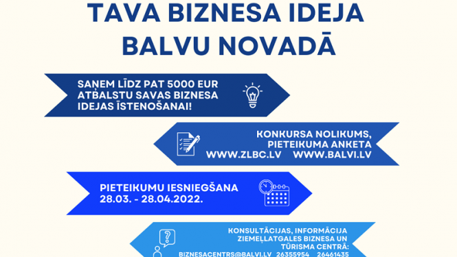 Līdz 28.aprīlim piesakies konkursam “Tava biznesa ideja Balvu novadā”!