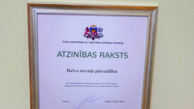 Balvu novada pašvaldība saņem Atzinības rakstu