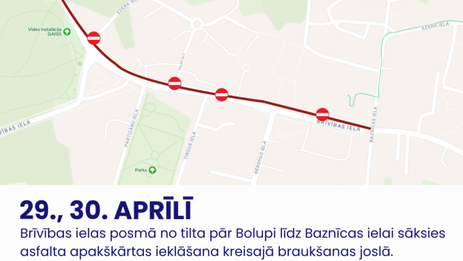 Satiksmes ierobežojumi Partizānu un Brīvības ielas posmā